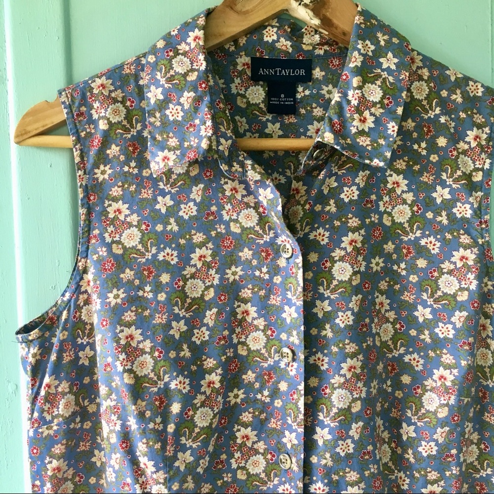 VTG Ann Taylor Floral Paisley Button Up Tank Top M